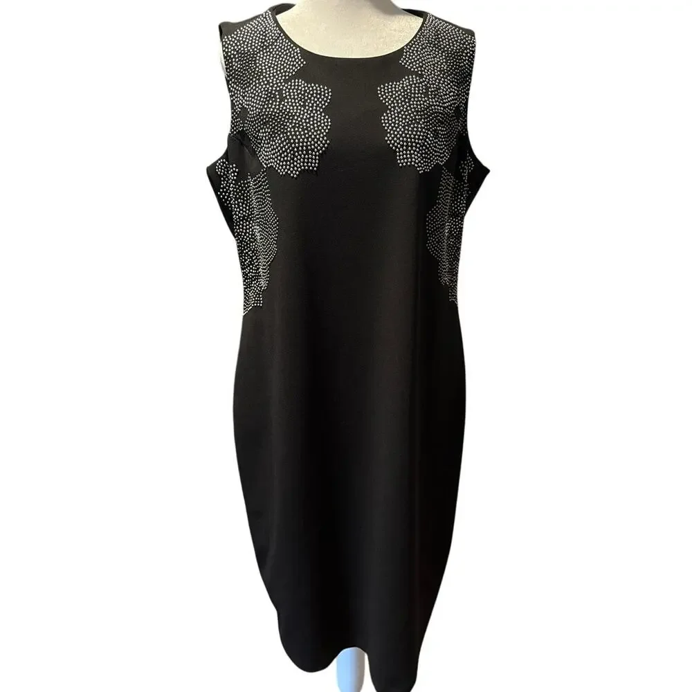 Calvin Klein Black Silver Studded Fitted Dress 16 - Picture 2 of 6